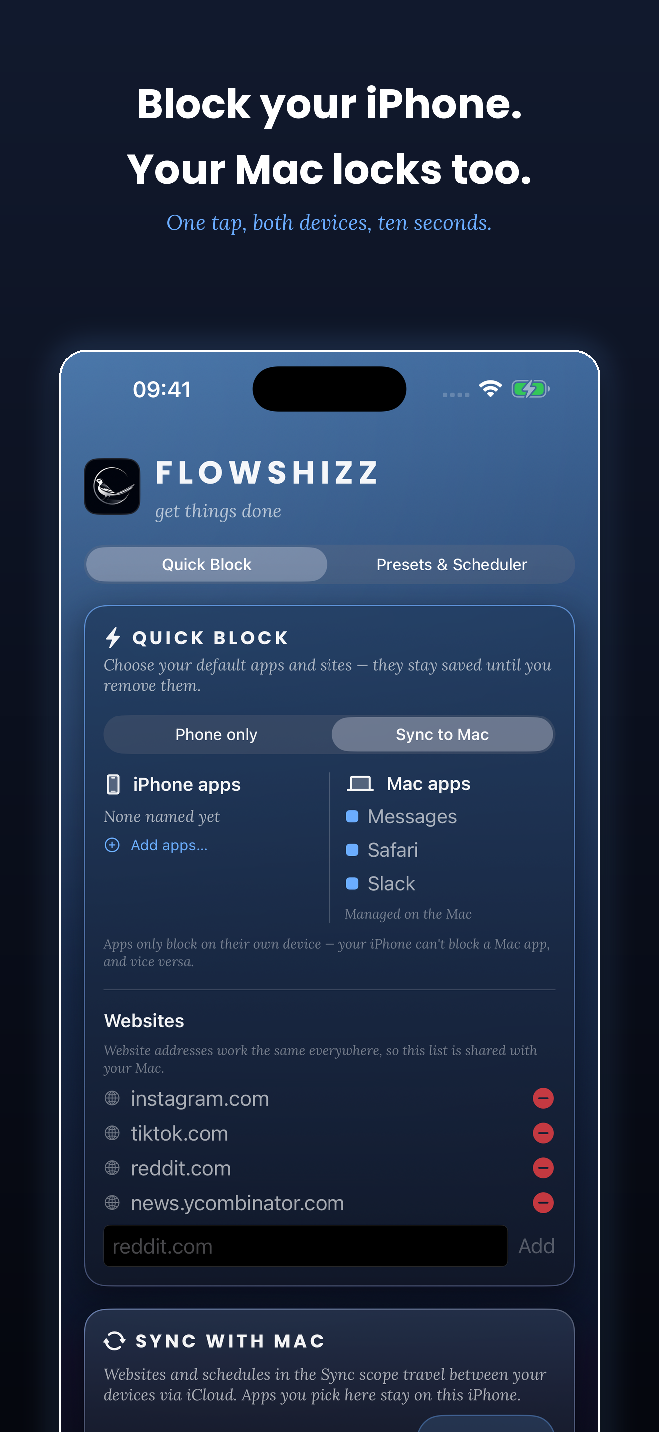 FlowShizz syncing an iPhone block with a Mac.